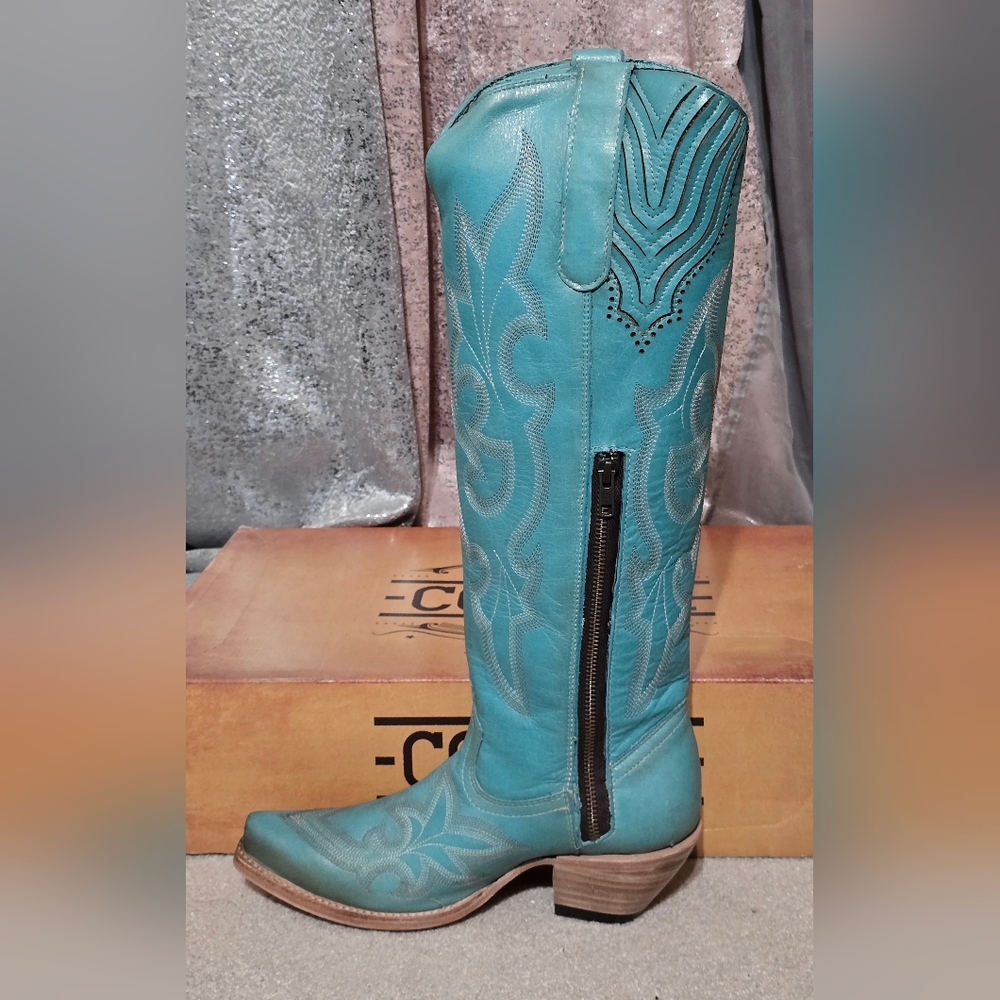 Corral Turquoise Leather Embroidered Boots 8.5 - Picture 4 of 12